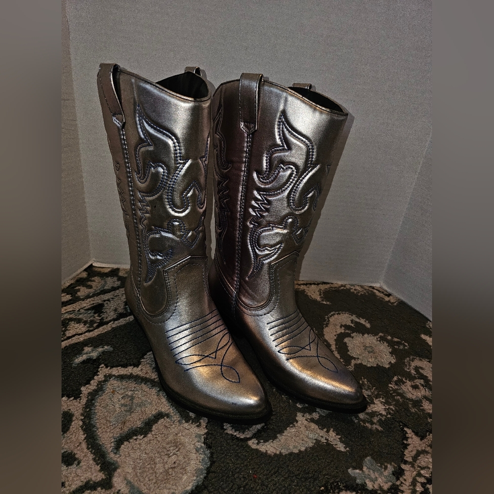 Soda Women Cowboy Western Stitched Boot Pointy Purple Metallic  6
